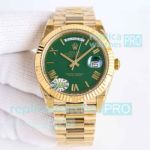TWB Swiss 2836 replica Rolex Day-Date II 40 Green Roman Yellow Gold President Watch 